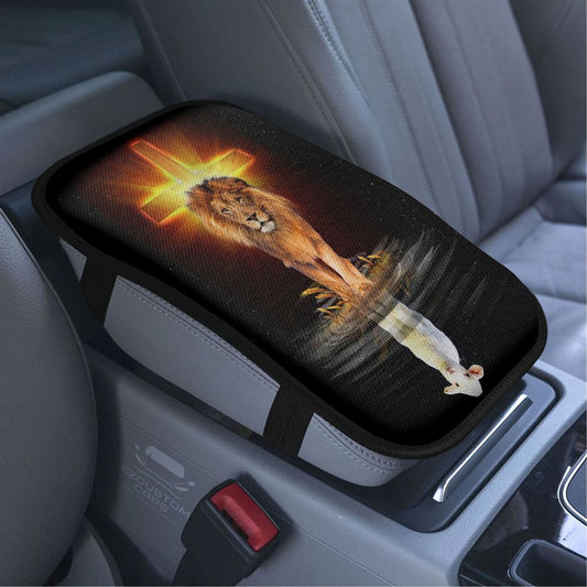 The Lion Of Judah And The Lamb Of God Car Armrest Seat Cover, Bible Verse Car Center Console Cover, Scripture Car Accessory