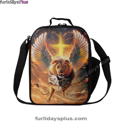 The Lion Wing Lambs Cross Lunchbag, Lion Lunch Bag, Christian Inspirational Lunchbag