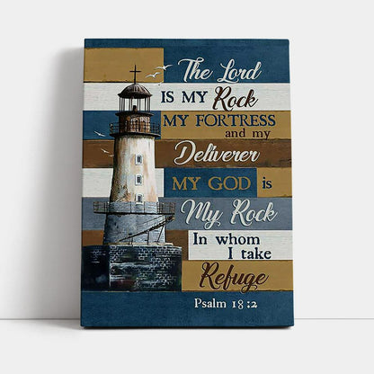 The Lord Is My Rock Lighthouse Wood Cross Canvas Print - Inspirational Canvas Art - Christian Wall Art Home Decor