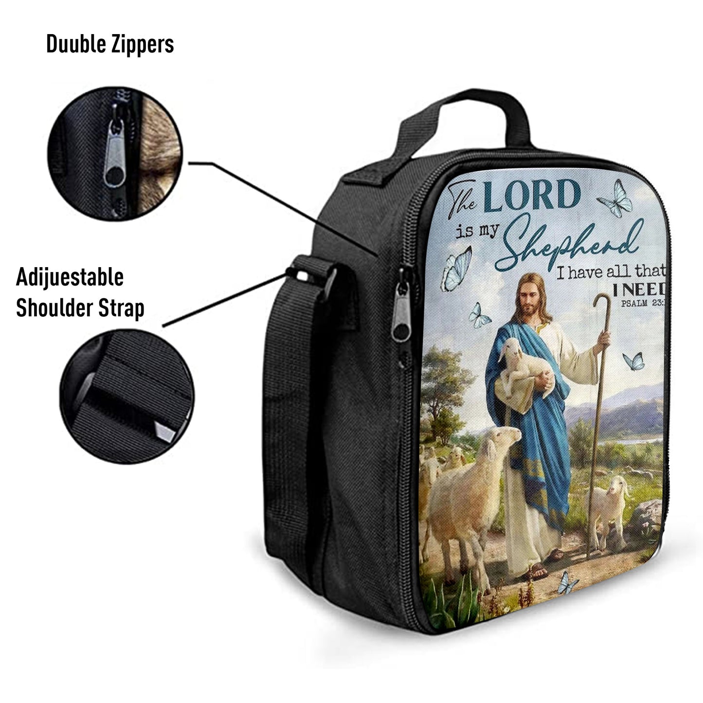 The Lord Is My Shepherd I Have All That I Need Walking With Lambs Jesus Lunchbag, Jesus Christ Lunch Bag, Christian Lunchbag