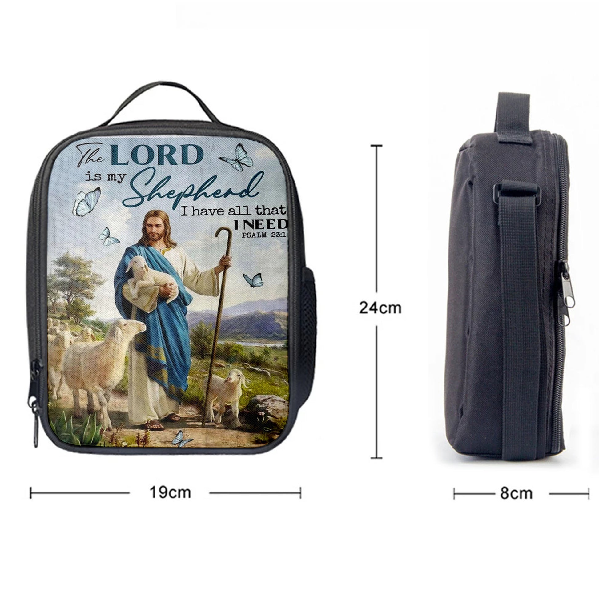 The Lord Is My Shepherd I Have All That I Need Walking With Lambs Jesus Lunchbag, Jesus Christ Lunch Bag, Christian Lunchbag