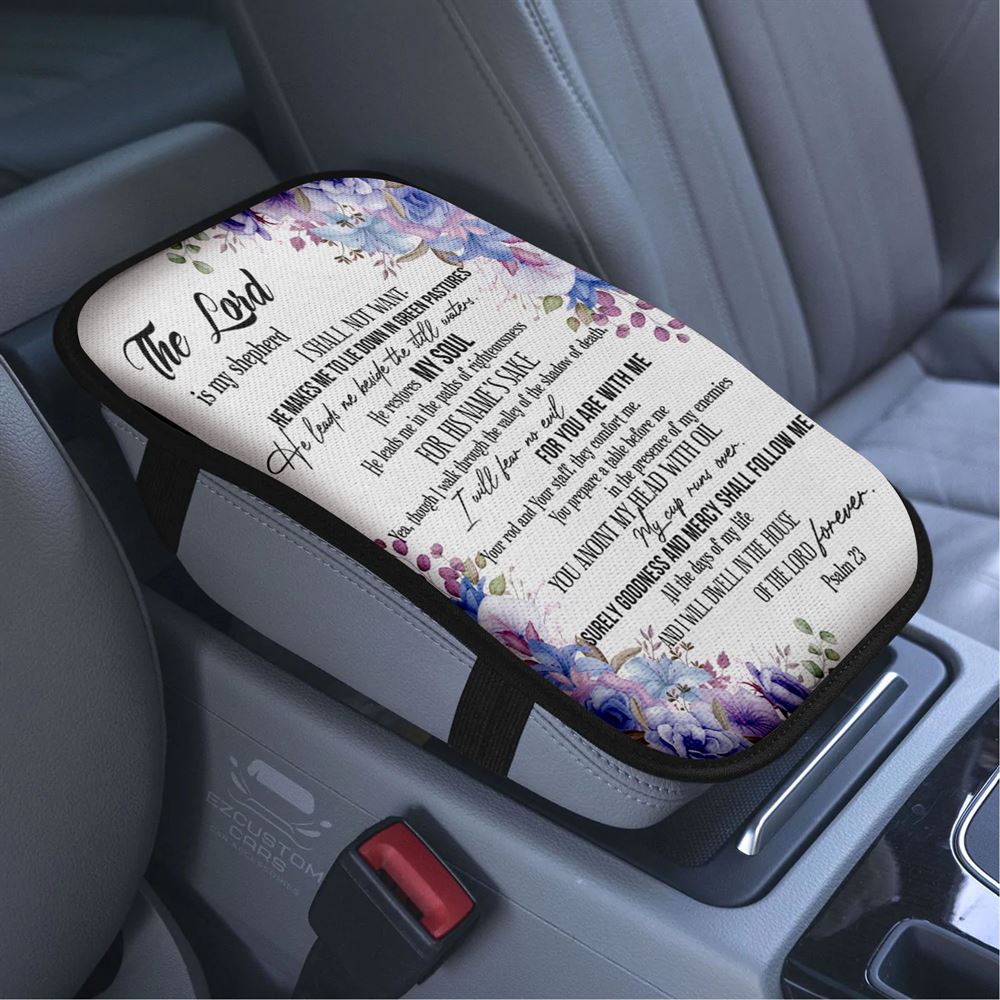 The Lord Is My Shepherd Psalm 23 Car Armrest Seat Cover, Bible Verse Car Center Console Cover, Scripture Car Accessory