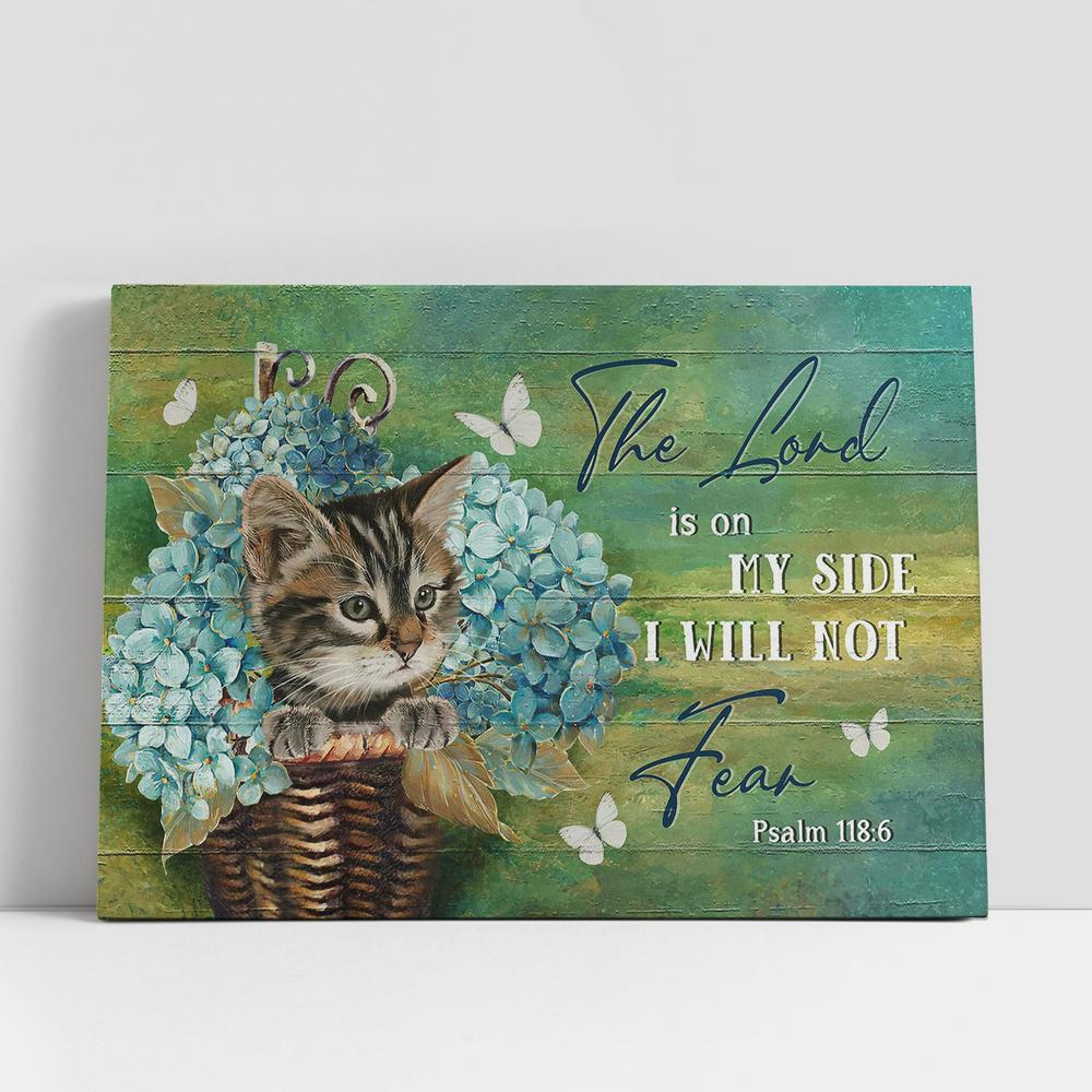 The Lord Is On My Side Blue Hydrangea Vase, Little Cat Wall Art Canvas, Christian Gifts Wall Art, Religious Art