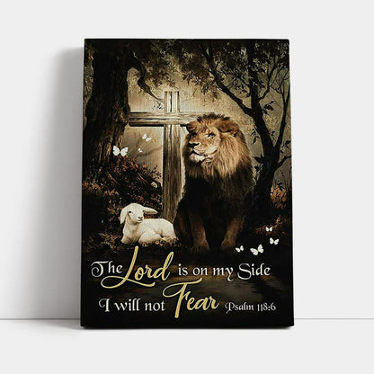 The Lord Is On My Side Canvas - Lion Lamb Of God Wooden Cross Canvas Print - Inspirational Canvas Art - Christian Wall Art Home Decor