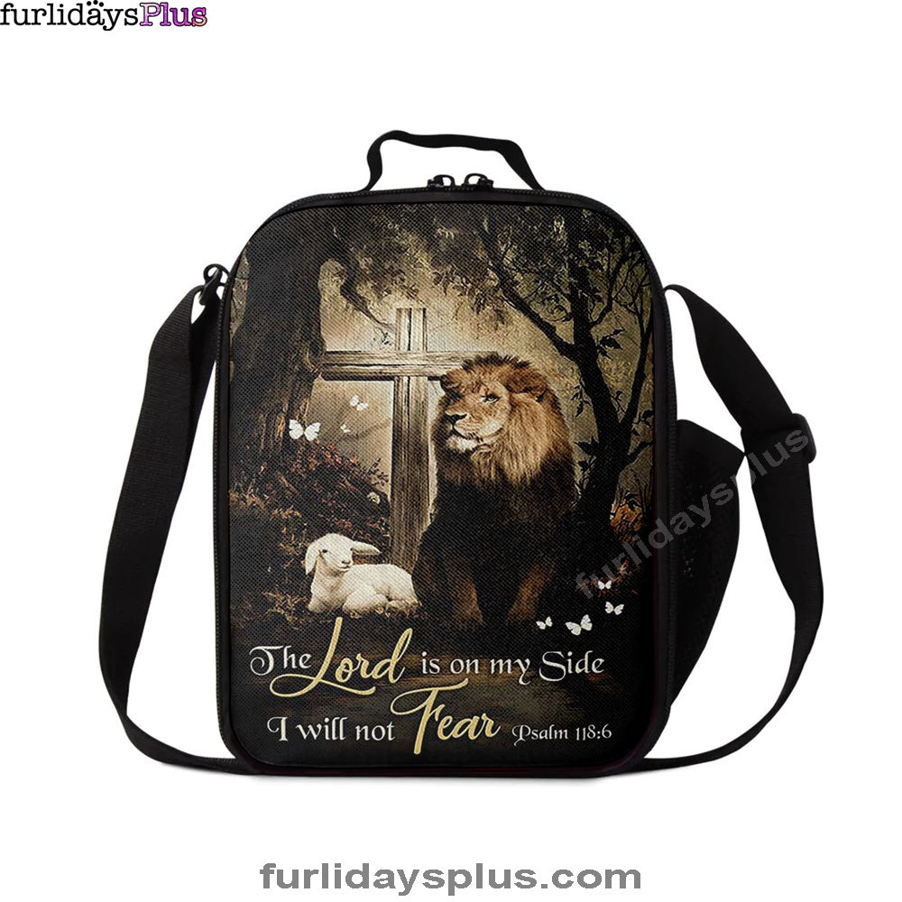 The Lord Is On My Side Lunchbag, Lion Lamb Of God Wooden Cross Lunch Bag, Inspirational Lunch Bag, Christian Lunch Bag