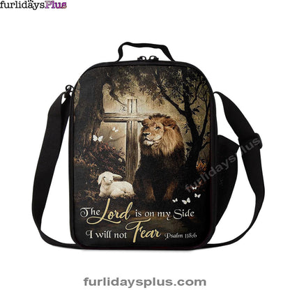 The Lord Is On My Side Lunchbag, Lion Lamb Of God Wooden Cross Lunch Bag, Inspirational Lunch Bag, Christian Lunch Bag