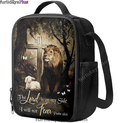 The Lord Is On My Side Lunchbag, Lion Lamb Of God Wooden Cross Lunch Bag, Inspirational Lunch Bag, Christian Lunch Bag
