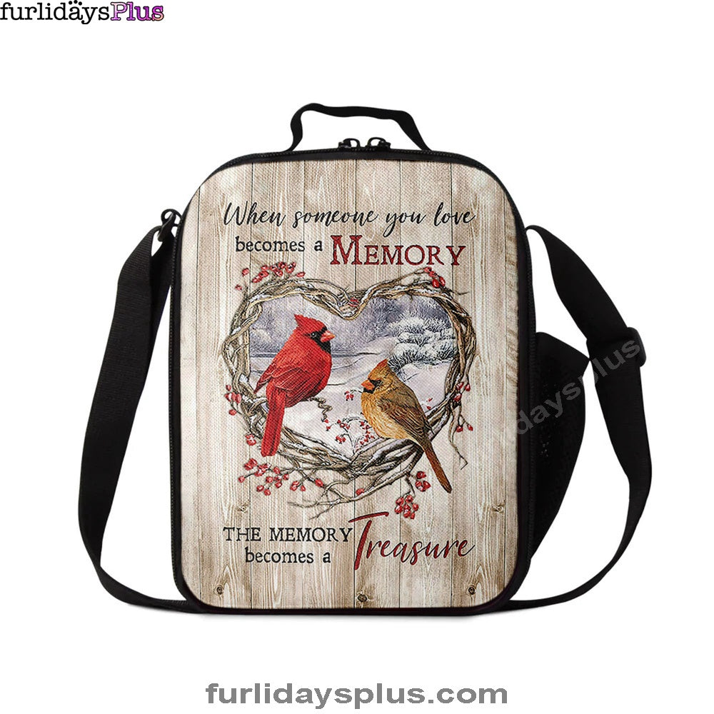 The Memory Becomes A Treasure Heart Of Thorn Red Cardinal Lunchbag, Christian Lunch Bag