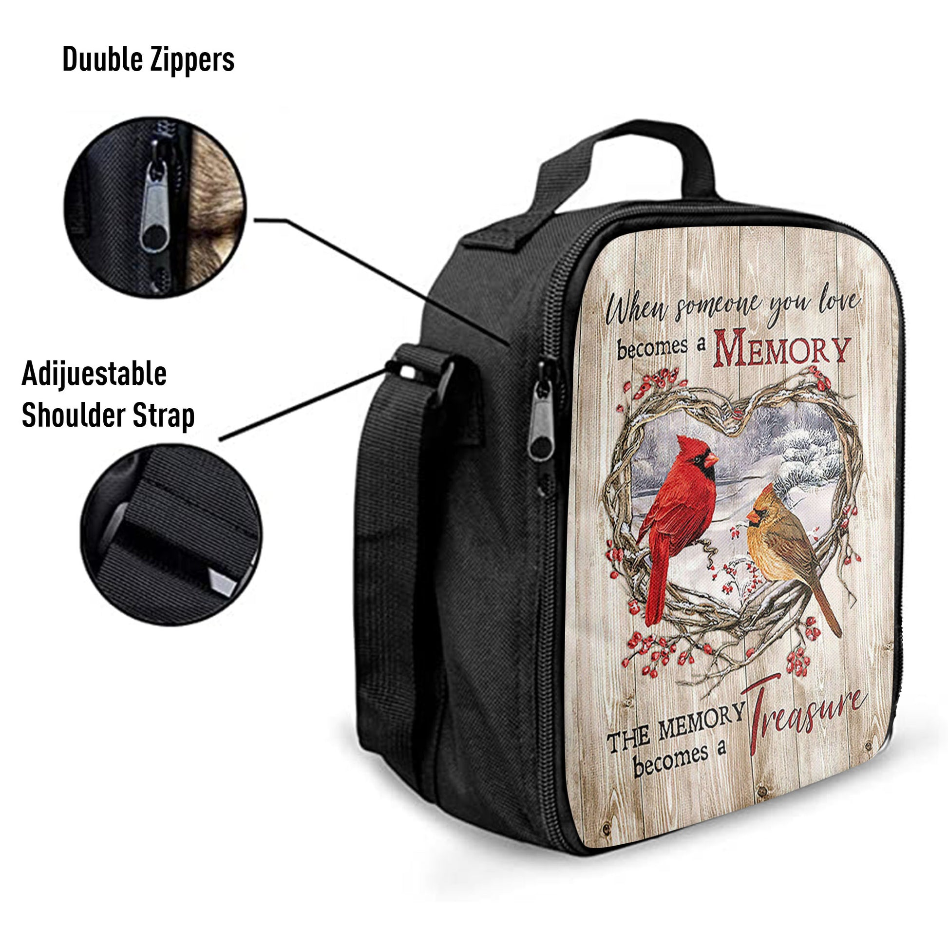 The Memory Becomes A Treasure Heart Of Thorn Red Cardinal Lunchbag, Christian Lunch Bag