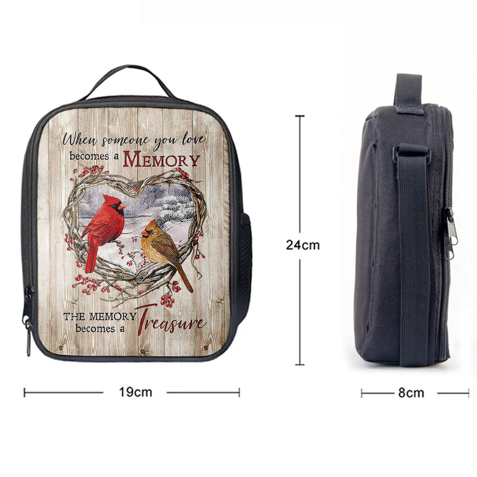The Memory Becomes A Treasure Heart Of Thorn Red Cardinal Lunchbag, Christian Lunch Bag