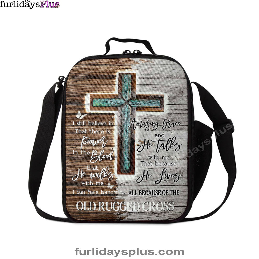 The Old Rugged Cross Lunch Bag, Christian Art, Bible Verse Lunch Bag