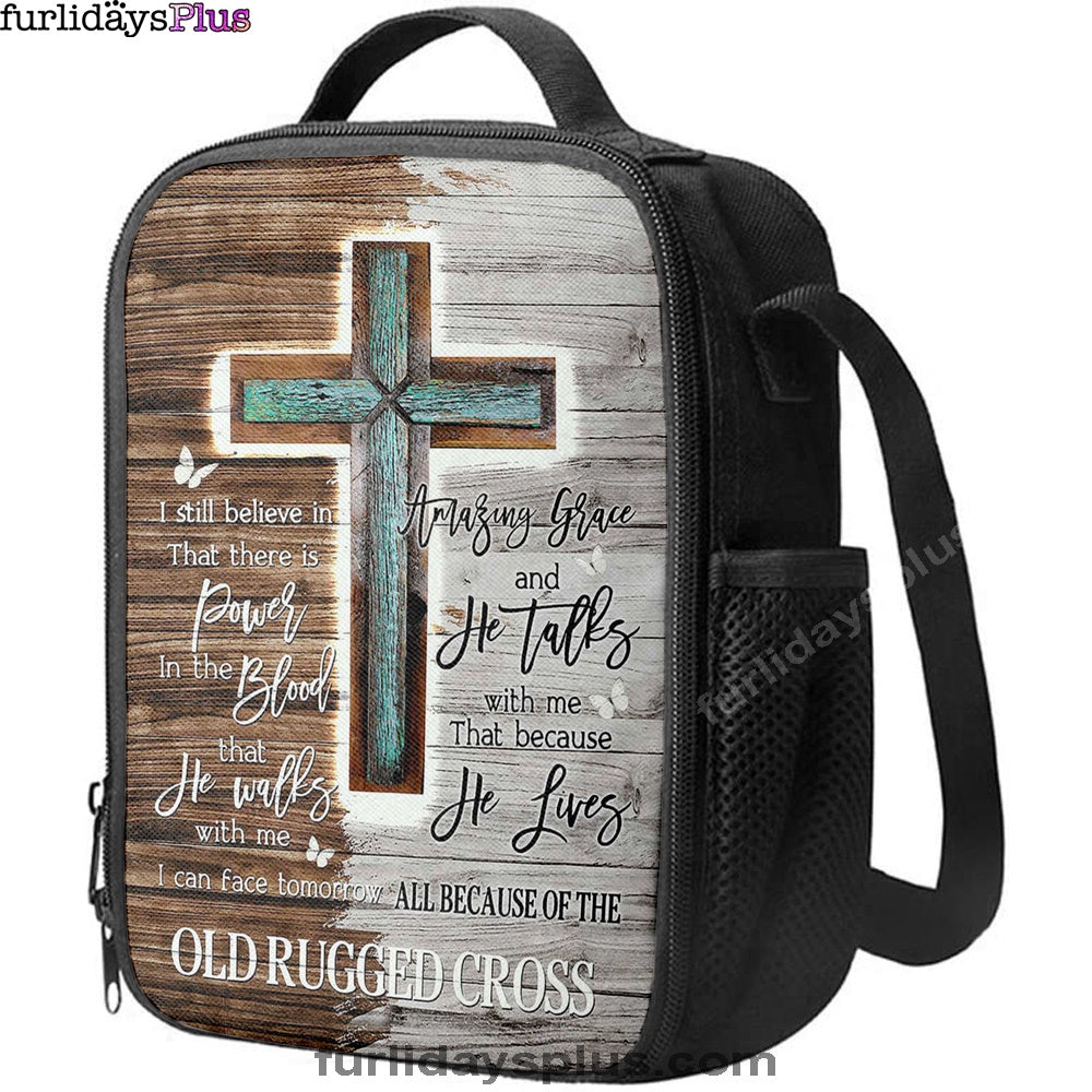 The Old Rugged Cross Lunch Bag, Christian Art, Bible Verse Lunch Bag