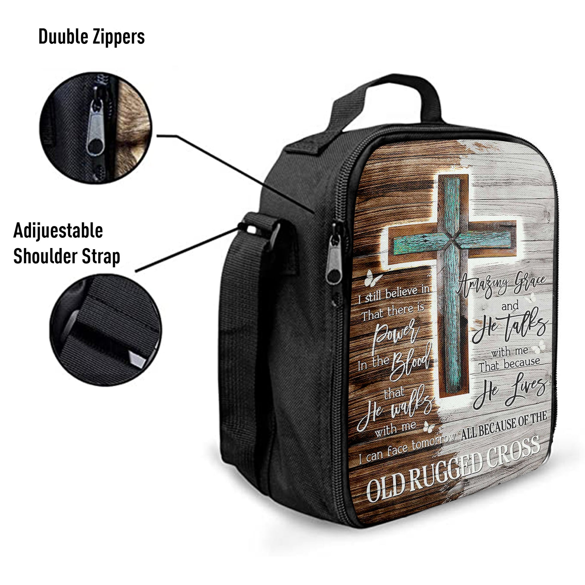 The Old Rugged Cross Lunch Bag, Christian Art, Bible Verse Lunch Bag