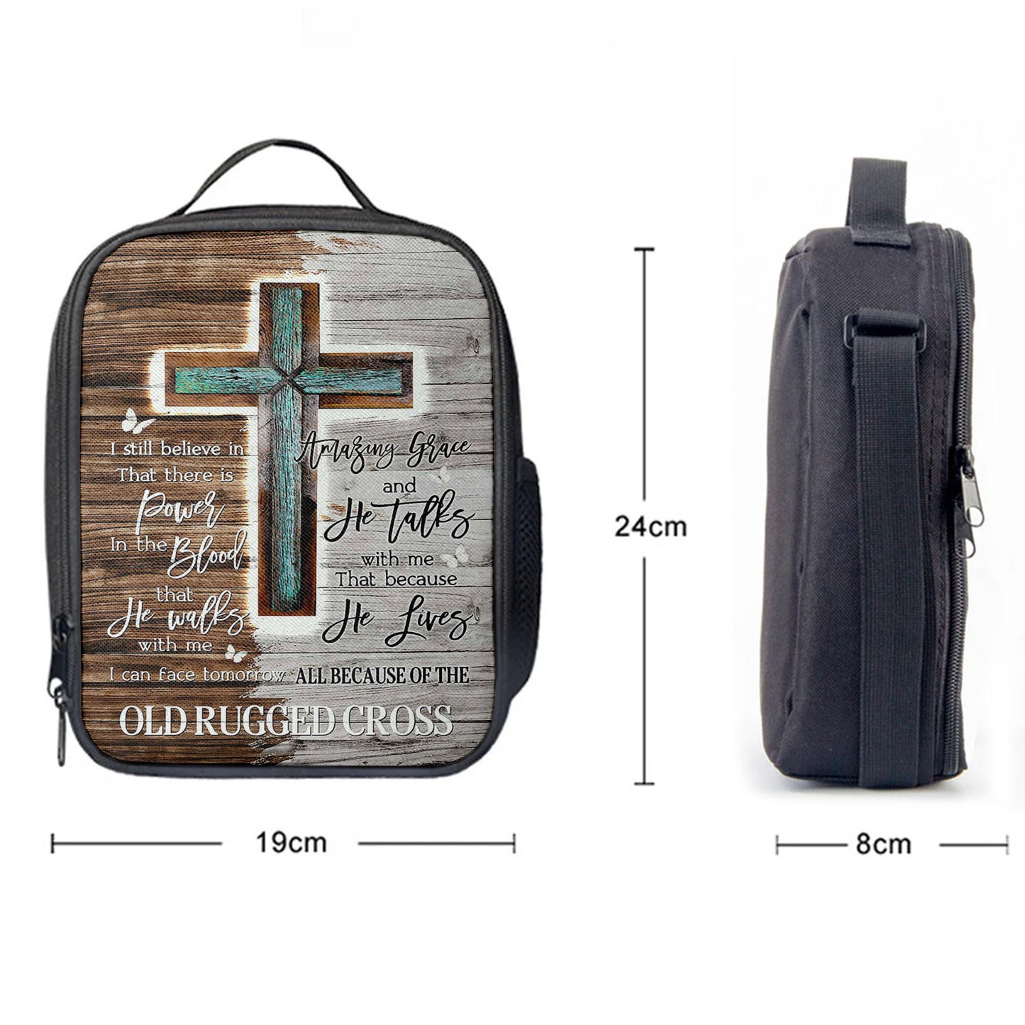 The Old Rugged Cross Lunch Bag, Christian Art, Bible Verse Lunch Bag