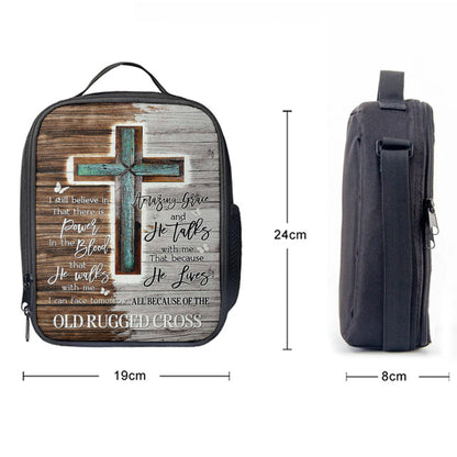 The Old Rugged Cross Lunch Bag, Christian Art, Bible Verse Lunch Bag