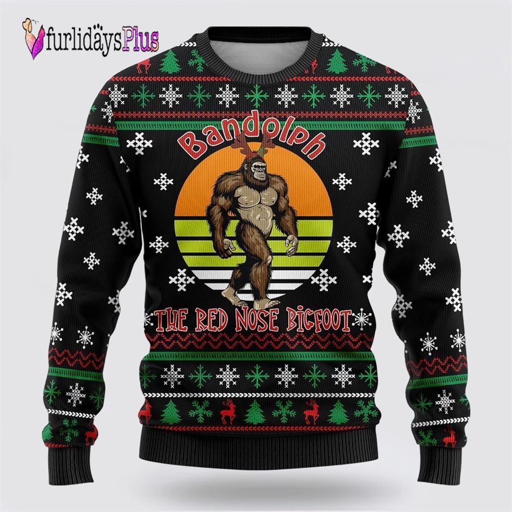 The Red Nose Bigfoot Ugly Christmas Sweater, Best Gift For Christmas