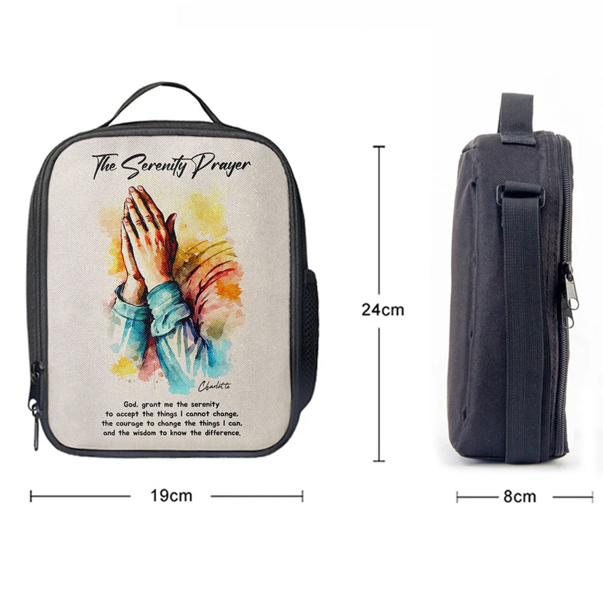 The Serenity Prayer Praying Hands Personalized Lunchbag Lunch Bag, Christian Lunchbag, Bible Verse Gift For Women Of God