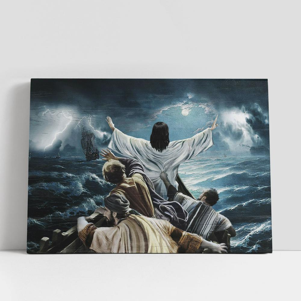 The Storm On The Sea Jesus Saved Us Canvas Art, Bible Verse Wall Art, Wall Decor Christian Gifts