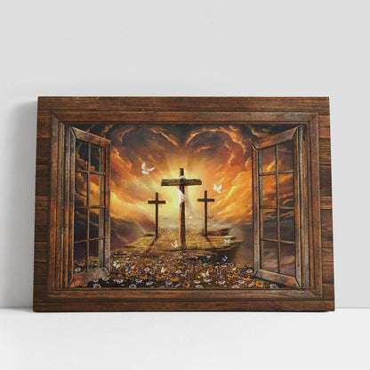 The Three Crosses Path To Heaven Sunset Canvas Art, Bible Verse Wall Art, Wall Decor Christian Gifts