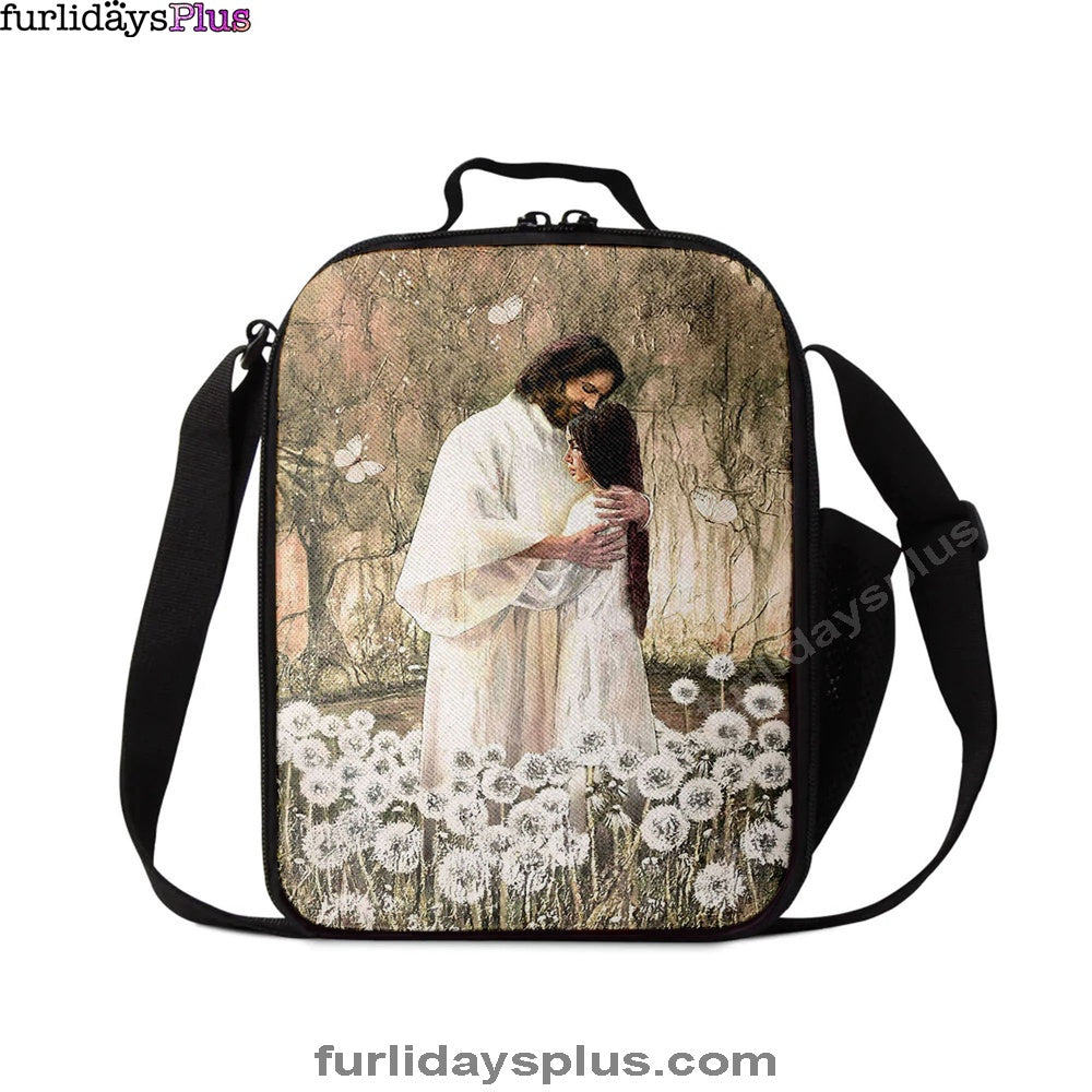 The World In His Arm Dandelion Field Lunch Bag, Christian Art, Bible Verse Lunch Bag