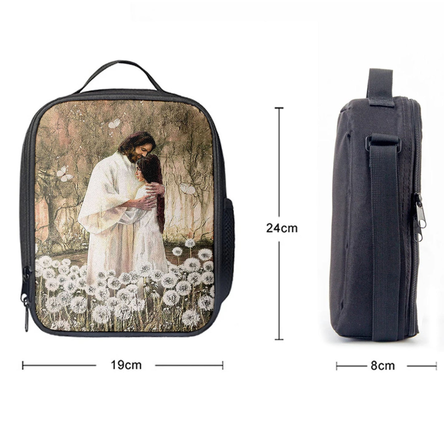 The World In His Arm Dandelion Field Lunch Bag, Christian Art, Bible Verse Lunch Bag