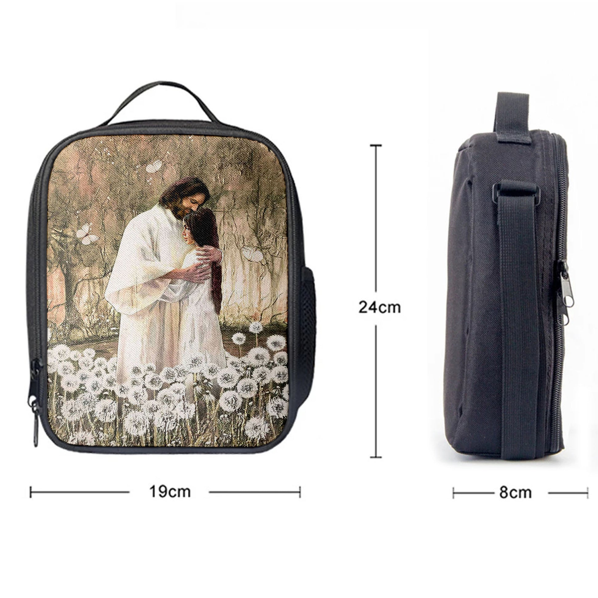 The World In His Arm Dandelion Field Lunch Bag, Christian Art, Bible Verse Lunch Bag