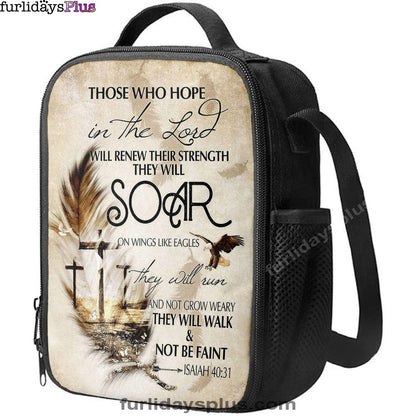 They Will Soar On Wings Like Eagles Lunchbag, The Three Crosses Feather Lunch Bag, Christian Art, Bible Verse Lunch Bag
