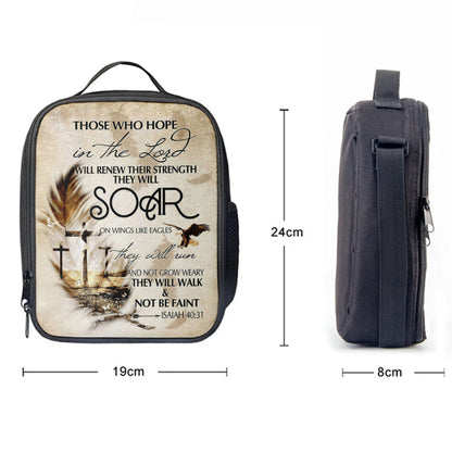 They Will Soar On Wings Like Eagles Lunchbag, The Three Crosses Feather Lunch Bag, Christian Art, Bible Verse Lunch Bag