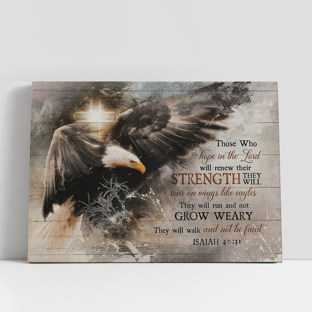 They Will Walk And Not Be Faint Bald Eagle Cross Canvas Wall Art, Bible Verse Canvas, Religious Prints