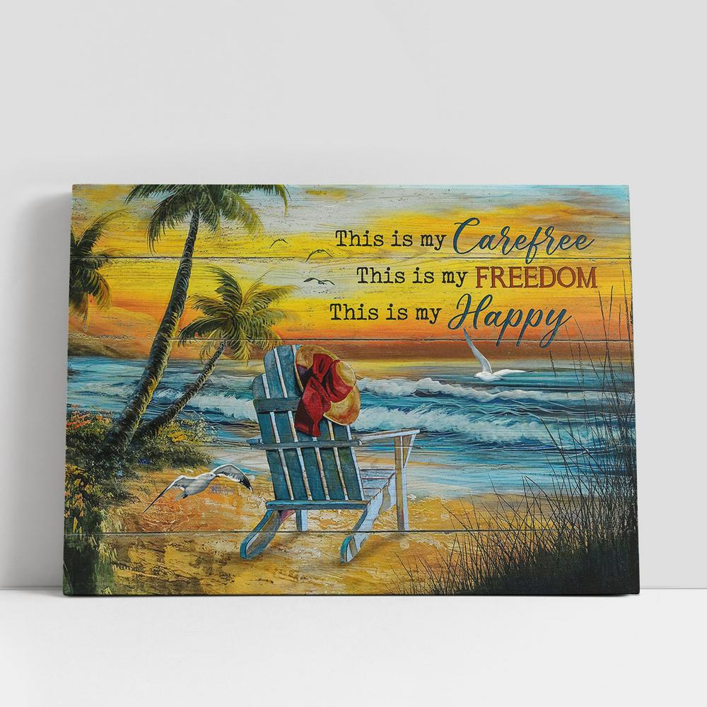 This Is My Carefree Floppy Hat Sunset Beach Seagull Canvas Wall Art, Bible Verse Canvas, Religious Prints