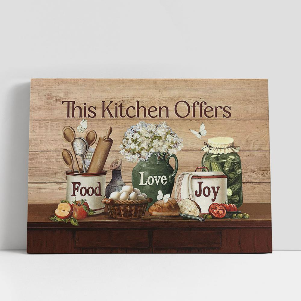 This Kitchen Offers Food White Flower Kitchen Utensils Canvas Art, Bible Verse Wall Art, Wall Decor Christian Gifts