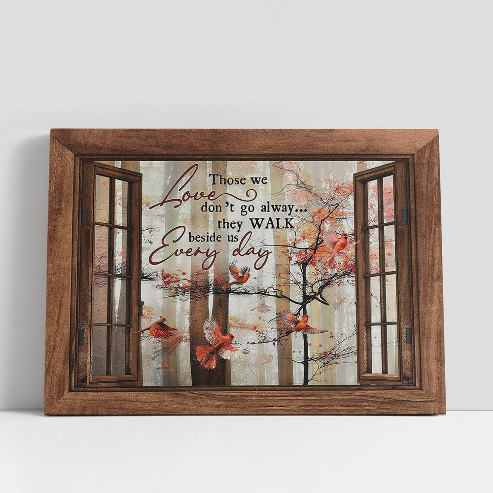 Those We Love Don't Go Away Red Cardinal Wooden Windows Canvas Wall Art, Bible Verse Canvas, Religious Prints