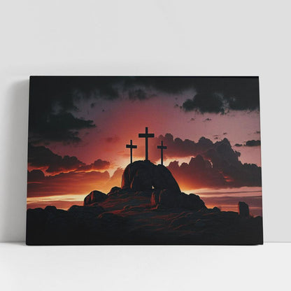 Three Crosses Mountain Easter Canvas Pictures, Faith Art, Christian Gifts Canvas Wall Art Decor