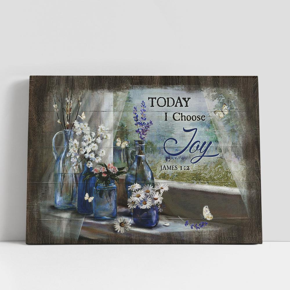 Today I Choose Joy Baby Flower Lavender Canvas Wall Art, Bible Verse Canvas, Religious Prints