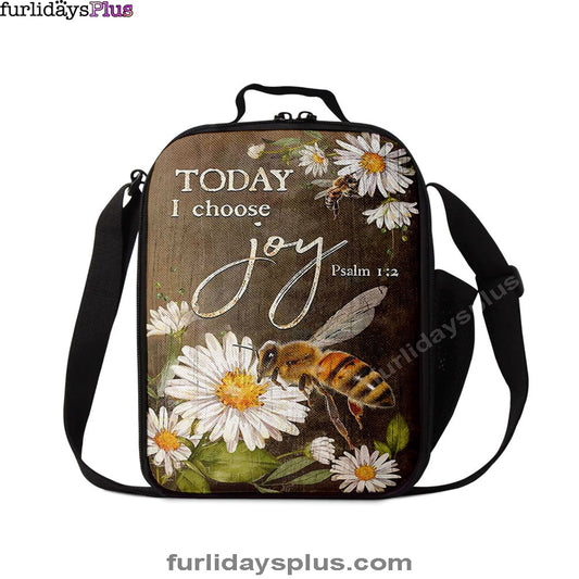 Today I Choose Joy Bee Daisy Flowers Lunchbag Lunch Bag, Bible Verse Lunch Bag, Inspirational Art, Christian Lunchbag