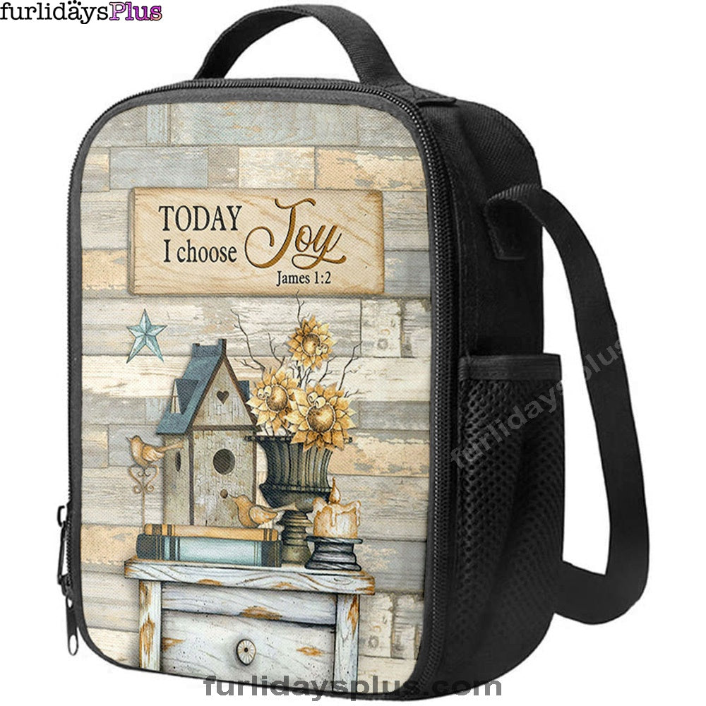 Today I Choose Joy Birdhouse Sunflower Vase Lunchbag Lunch Bag, Bible Verse Lunch Bag, Inspirational Art, Christian Lunchbag