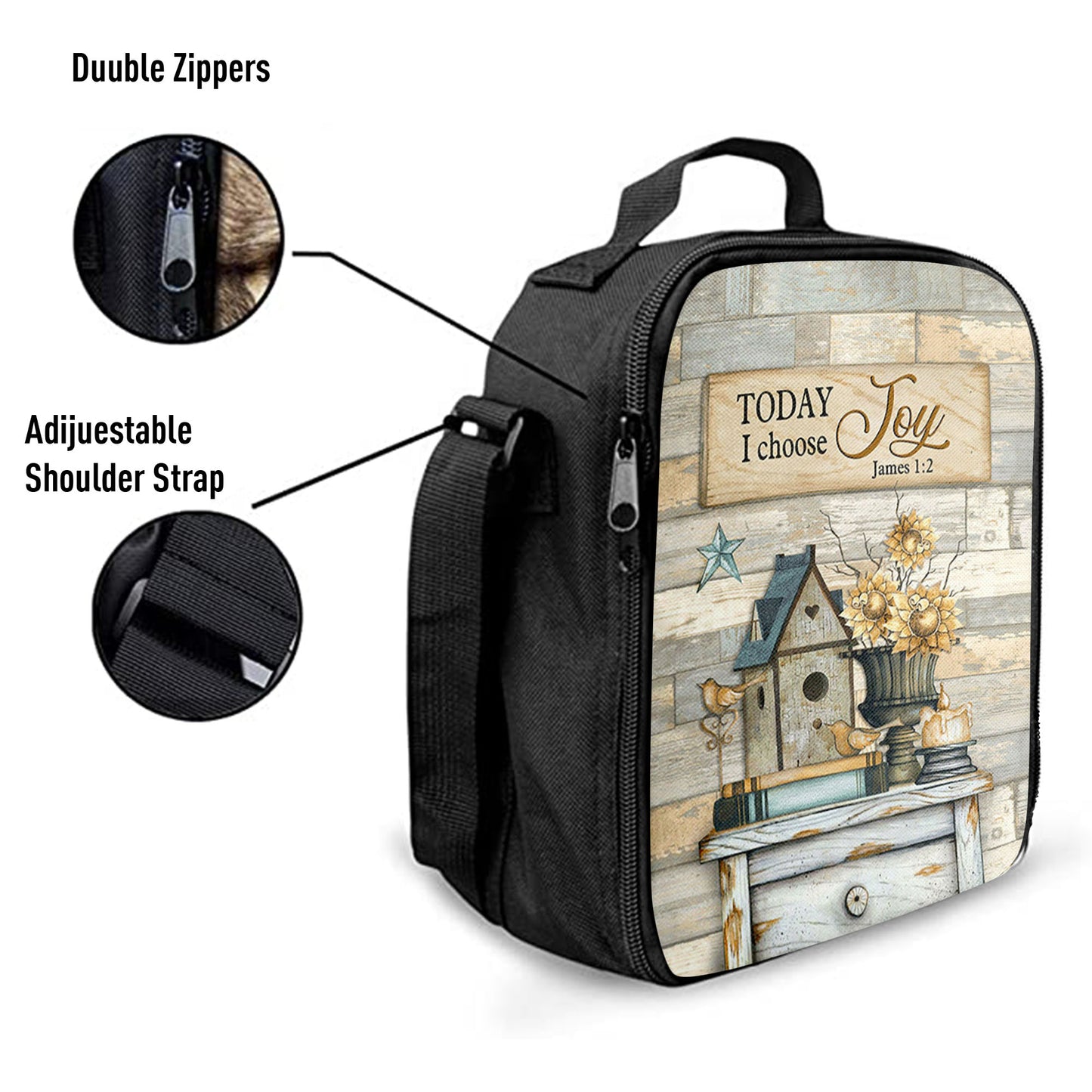 Today I Choose Joy Birdhouse Sunflower Vase Lunchbag Lunch Bag, Bible Verse Lunch Bag, Inspirational Art, Christian Lunchbag