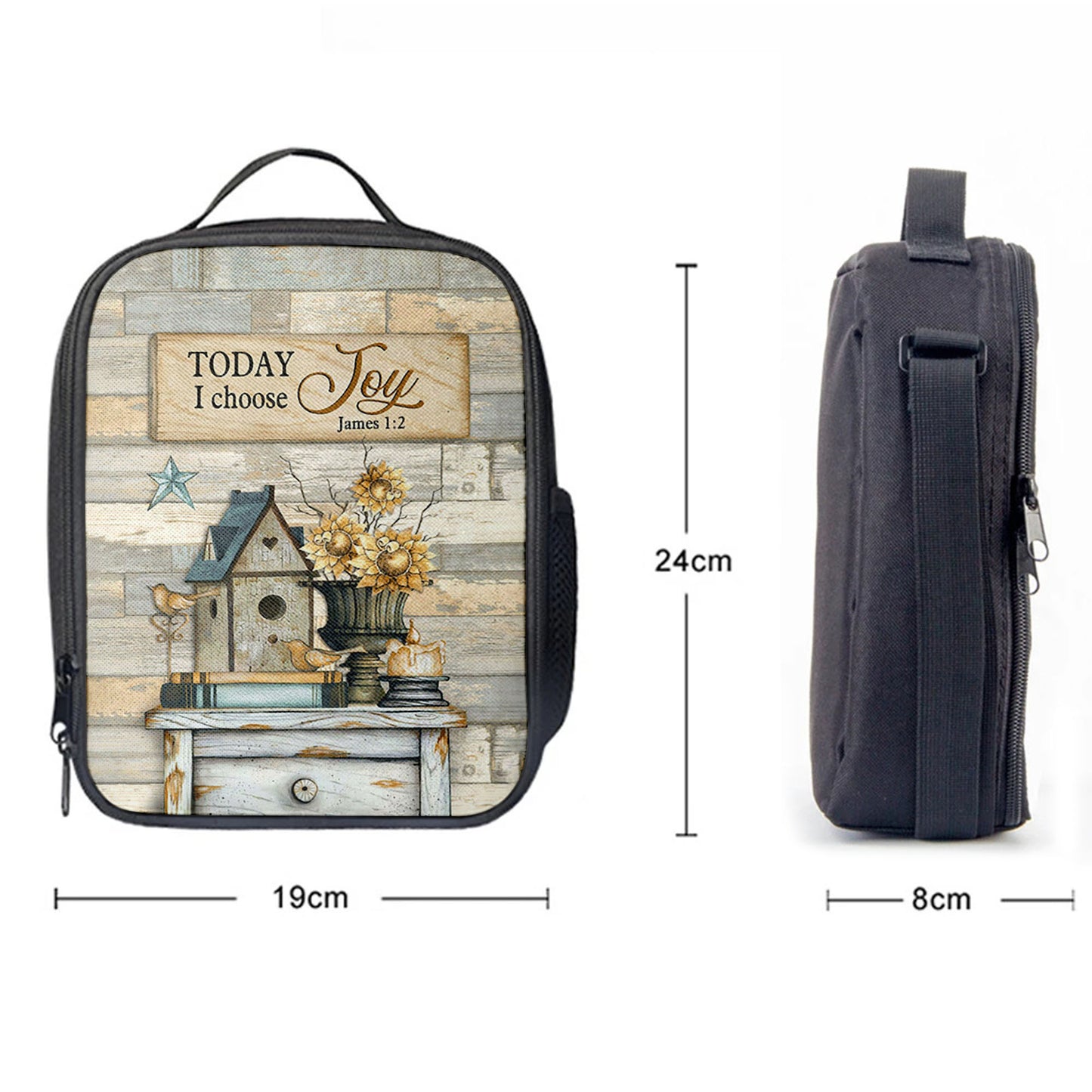 Today I Choose Joy Birdhouse Sunflower Vase Lunchbag Lunch Bag, Bible Verse Lunch Bag, Inspirational Art, Christian Lunchbag