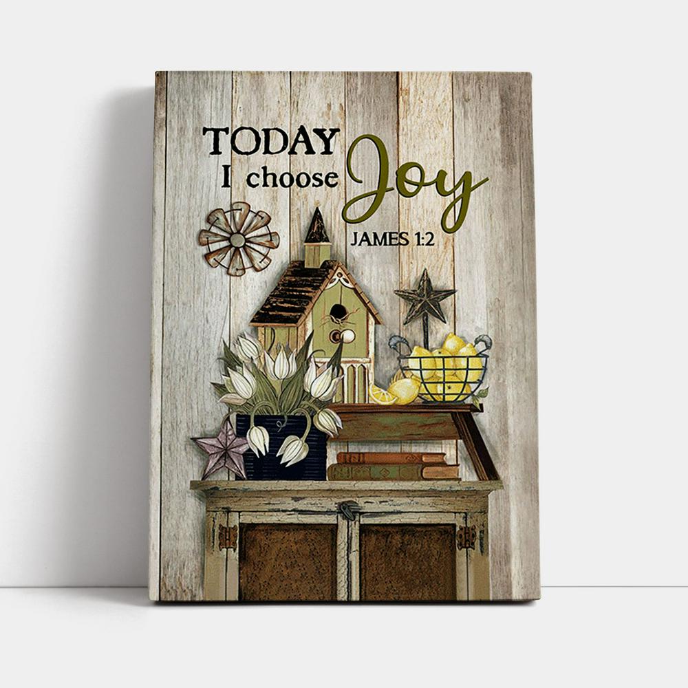 Today I Choose Joy Birdhouse Yellow Lemon Canvas Wall Art - Bible Verse Canvas Art - Inspirational Art - Christian Home Decor