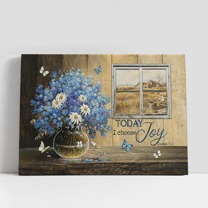 Today I Choose Joy Blue Daisy Flowers Wall Art Canvas, Christian Gifts Wall Art, Religious Art