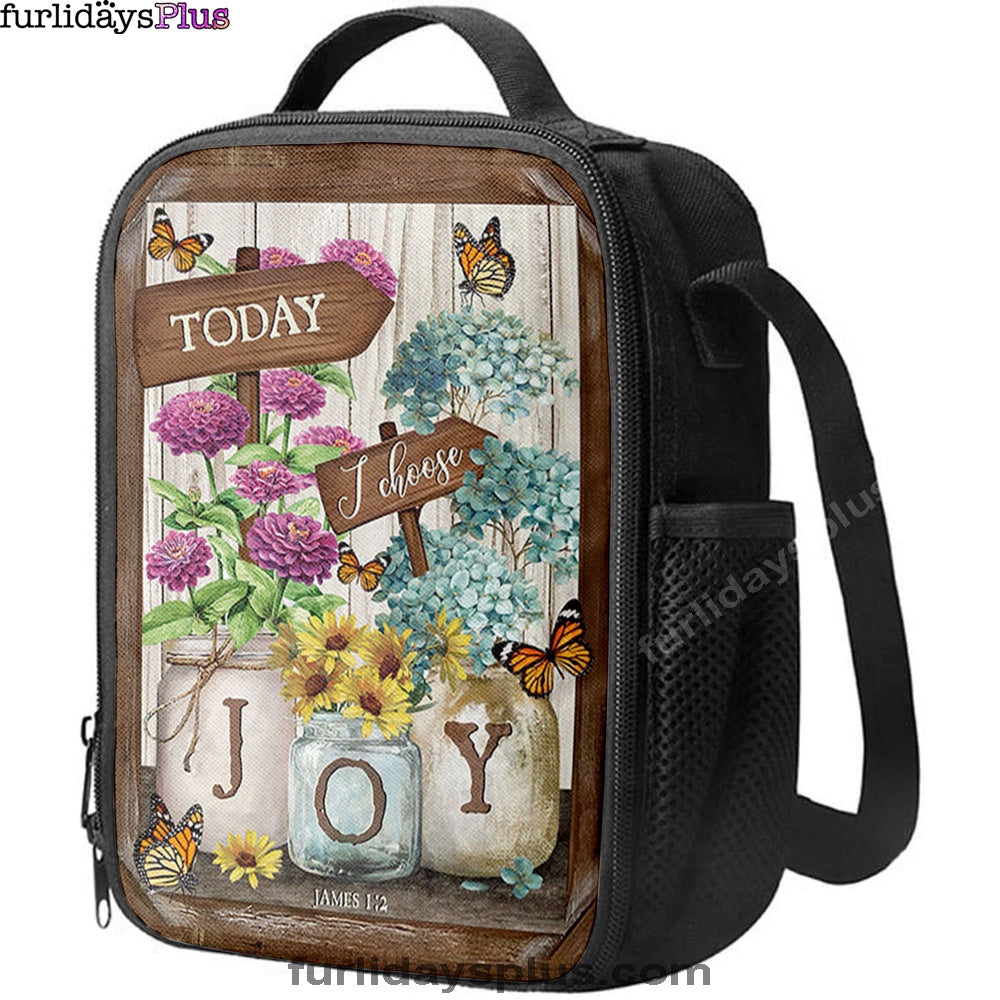 Today I Choose Joy Blue Hydrangea Butterfly Lunchbag Lunch Bag, Bible Verse Lunch Bag, Inspirational Art, Christian Lunchbag