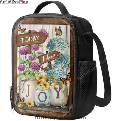Today I Choose Joy Blue Hydrangea Butterfly Lunchbag Lunch Bag, Bible Verse Lunch Bag, Inspirational Art, Christian Lunchbag