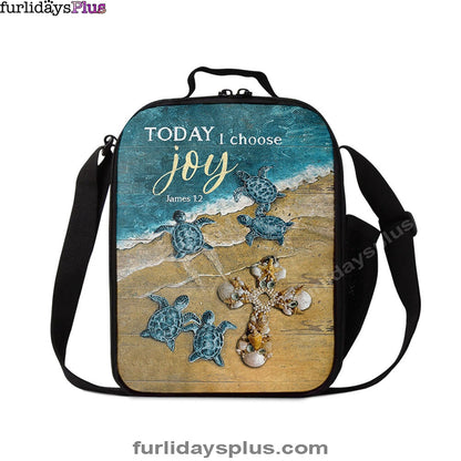 Today I Choose Joy Blue Turtle Cross Lunchbag Lunch Bag, Bible Verse Lunch Bag, Inspirational Art, Christian Lunchbag