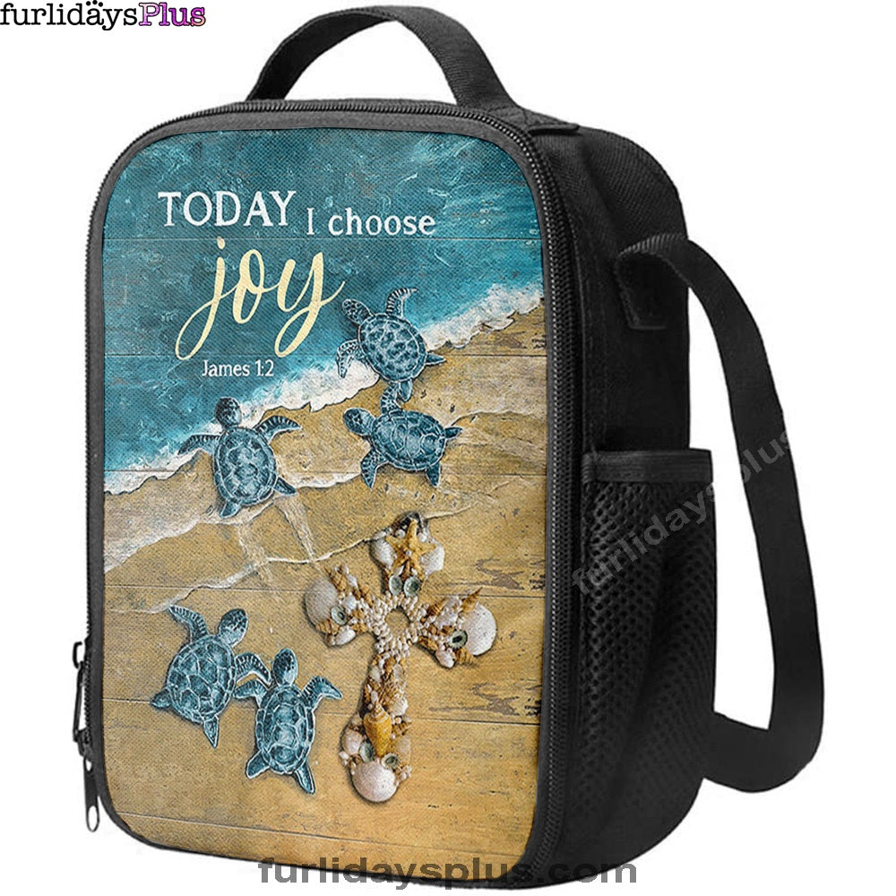 Today I Choose Joy Blue Turtle Cross Lunchbag Lunch Bag, Bible Verse Lunch Bag, Inspirational Art, Christian Lunchbag