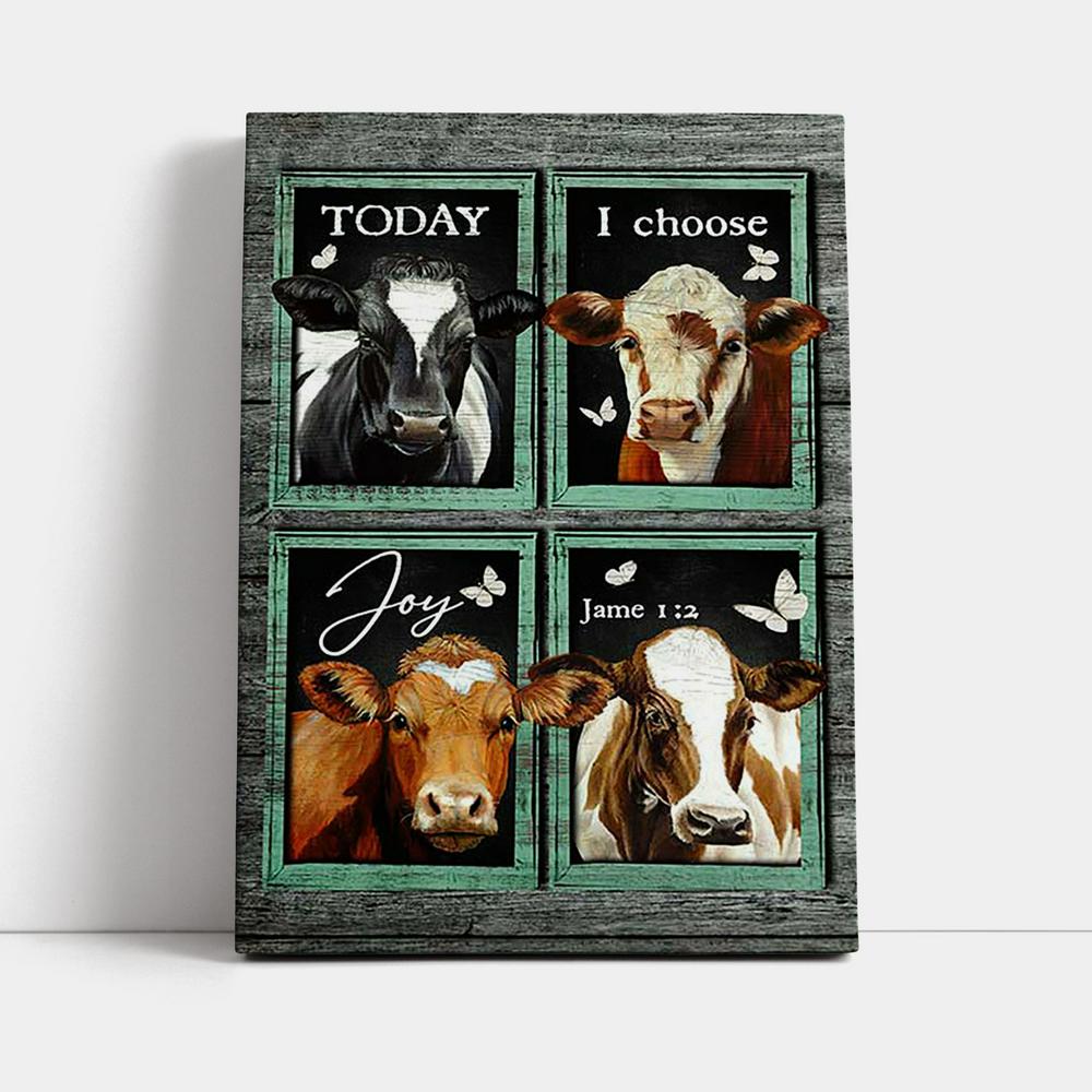 Today I Choose Joy Cow Mint Window Butterfly Canvas Wall Art - Bible Verse Canvas Art - Inspirational Art - Christian Home Decor