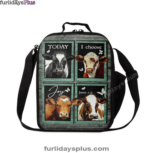 Today I Choose Joy Cow Mint Window Butterfly Lunchbag Lunch Bag, Bible Verse Lunch Bag, Inspirational Art, Christian Lunchbag
