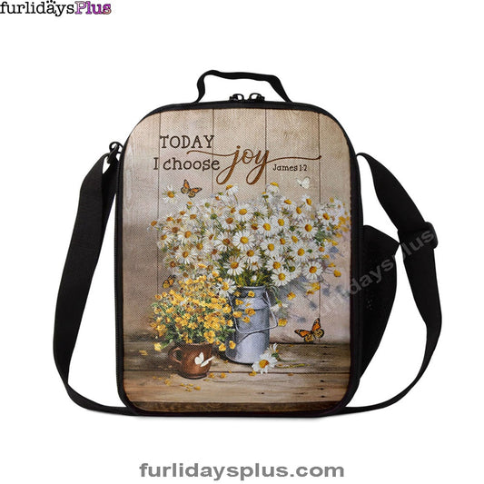 Today I Choose Joy Daisy Flower Butterfly Lunchbag Lunch Bag, Bible Verse Lunch Bag, Inspirational Art, Christian Lunchbag