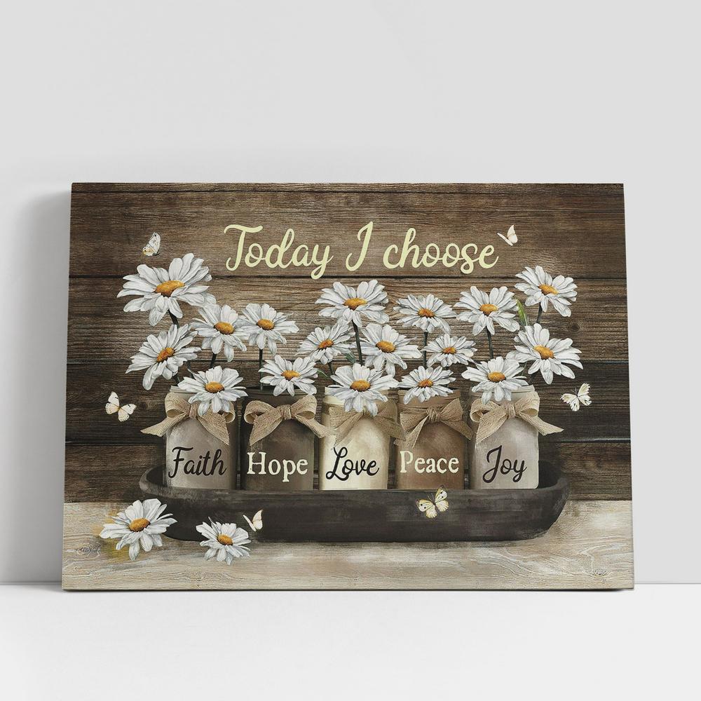 Today I Choose Joy Daisy Flower White Butterfly Canvas Art, Bible Verse Wall Art, Wall Decor Christian Gifts