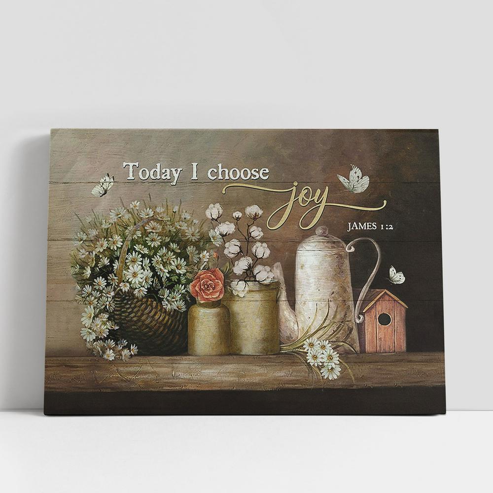 Today I Choose Joy Daisy Flower, White Butterfly Canvas Art, Bible Verse Wall Art, Wall Decor Christian Gifts