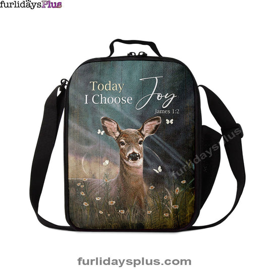 Today I Choose Joy Deer Butterfly Flower Field Lunchbag Lunch Bag, Bible Verse Lunch Bag, Inspirational Art, Christian Lunchbag